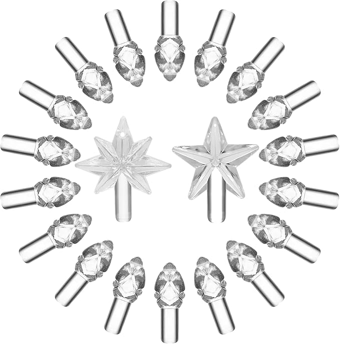 Clear White Replacement Lights Bulbs for Ceramic Christmas Tree, Mini Flame Light Ornaments for Ceramic Tree, Small Twist Pegs Accessories for Crafts, 2 Stars Treetopper＆177 Bulbs Set