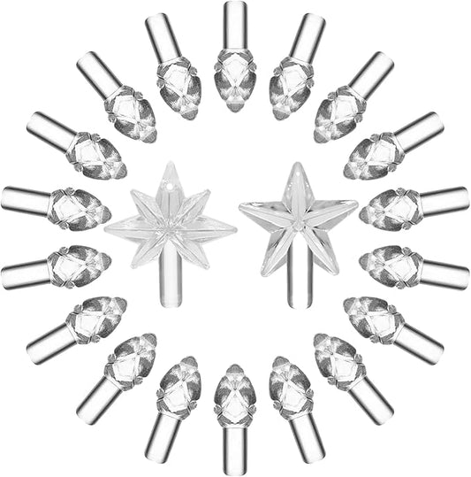Clear White Replacement Lights Bulbs for Ceramic Christmas Tree, Mini Flame Light Ornaments for Ceramic Tree, Small Twist Pegs Accessories for Crafts, 2 Stars Treetopper＆177 Bulbs Set