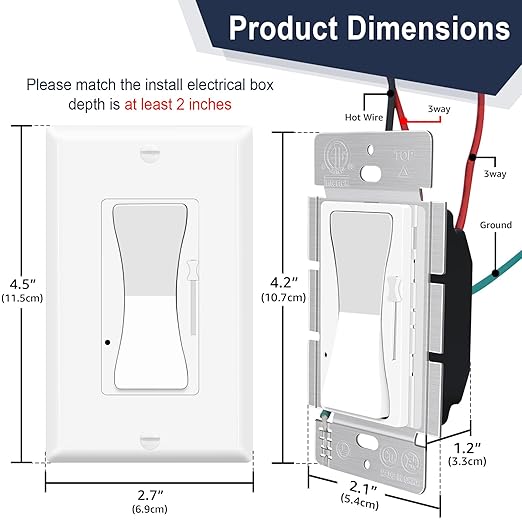 Dimmer Switches for LED Lights,Greencycle 10PK 3 Way Dimmer Switch for Dimmable 150W LED CFL Light,600W Halogen and Incandescent,15A 120V,Neutral Wire Not Required,Residential/Commercial,ETL Listed