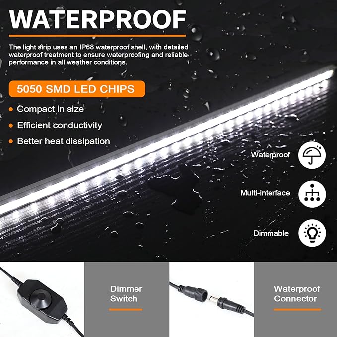 12V LED Interior Light Bar Kit Dimmable IP67 Waterproof Camping String Lights, Aluminum Magnetic Mount Exterior Lights,Portable Lighting for RV, Camping Tent Car Trailer Boat (4 Pack)