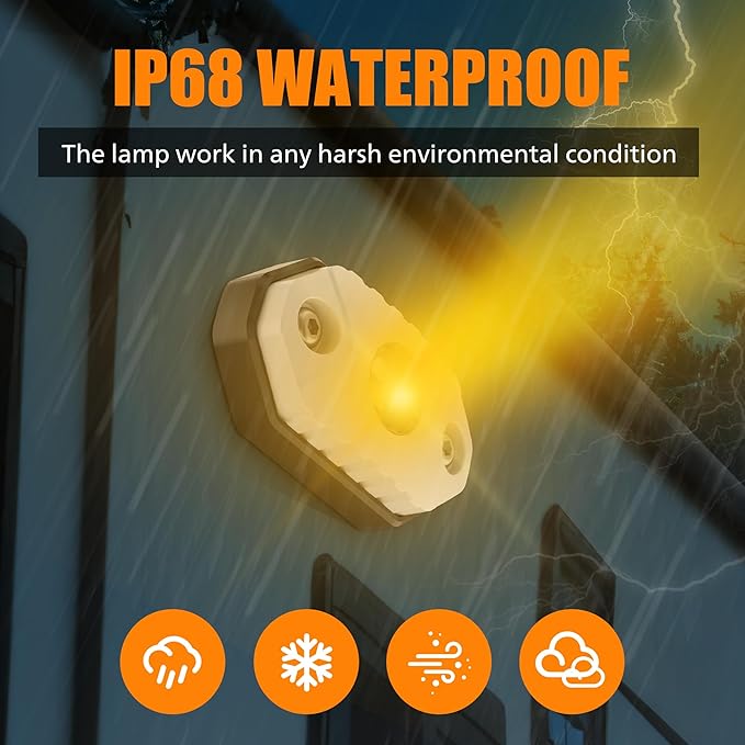 RV Lights Exterior White/Amber LED Aluminum Porch Light 12V IP68 Waterproof Campers Awning Lamp Replacement Kits for Trailers Truck Motorhome Travel Vehicles 2 PCS