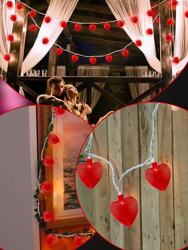 SUNSGNE Red Heart String Lights Valentines Lights, 8.5FT Plug in Fairy String Lights with 10 LED Red Heart Bulbs for Indoor Outdoor Home Room Party Wedding Valentine's Decor, White Wire