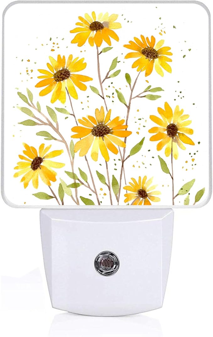 Watercolor Sunflower Night Light, Plug-into Vintage Floral Nightlight White LED Lamp, Energy Efficient Decor Desk Lamp for Bedroom Hallway Stairs Bathroom