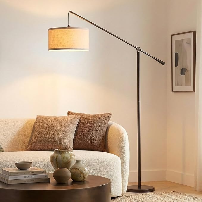 Brightech Hudson 2 - LED Floor lamp, Tall Lamp with Sturdy Base, Contemporary Arc Lamp for Living Rooms & Offices, Great Living Room Décor, Mid Century Modern Light for Bedroom - Rubbed Bronze
