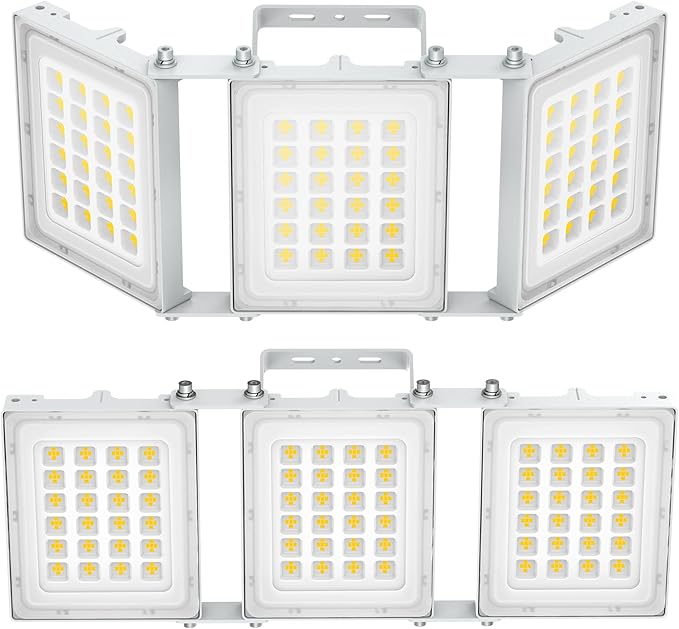 300W LED Outdoor Flood Light, 30000LM Super Bright Stadium Light, 6000K Daylight White, IP66 Waterproof 3 Heads Adjustable Outdoor Floodlights, Backyard, Court, Garden(2 Pack)