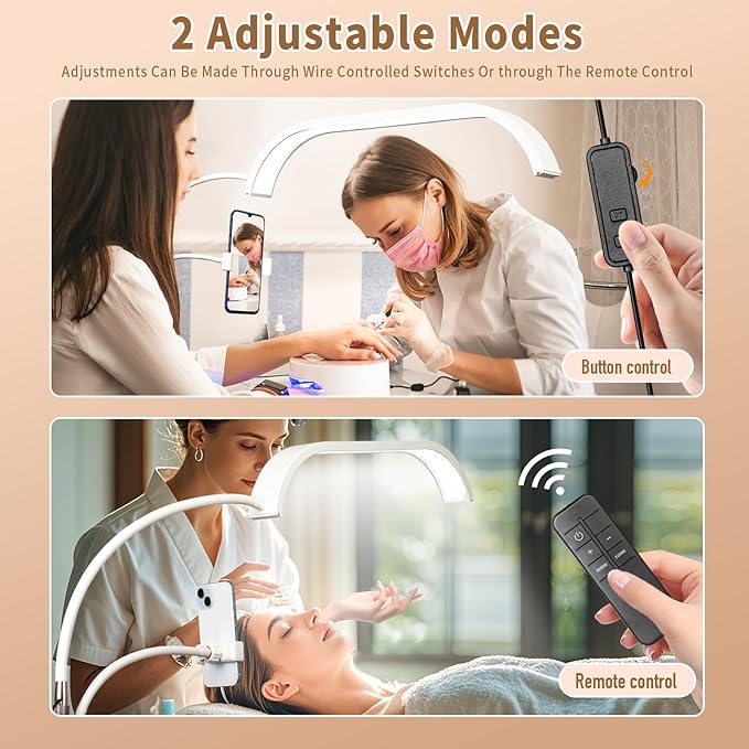 HITTI Estheticians Light, Flexible Gooseneck Lash Light for Eyelash Tech, LED Half Moon Light with Phone Holder, Stepless Dimming and 7 Color Modes Floor Lash Lamp for Tattoo Artists Nail Craft Beauty
