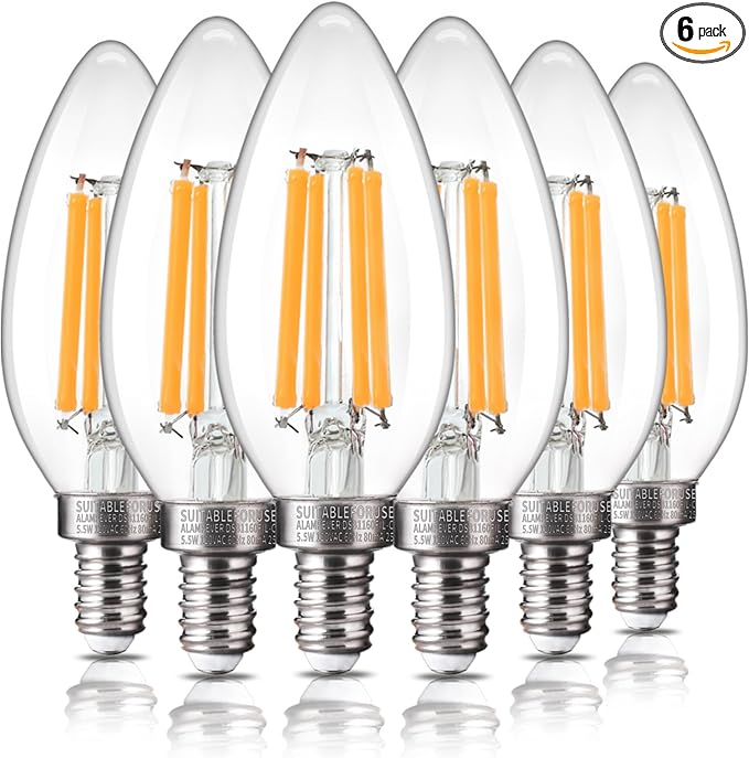 ALAMPEVER E12 LED Bulb 100 Watt Equivalent, 800LM Super Bright Dimmable LED Light Bulb, B11 2700K Soft White Candelabra Bulb, 5.5W, 6 Pack