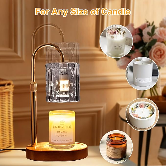 Candle Warmer Lamp with Timer and Dimmer 4-Level Dimmable Flower Light Heat Lamp for Jar Candles Adjustable Height Modern Cute Home Decor for Living Room Bedroom(Gold) (Silver-Square)