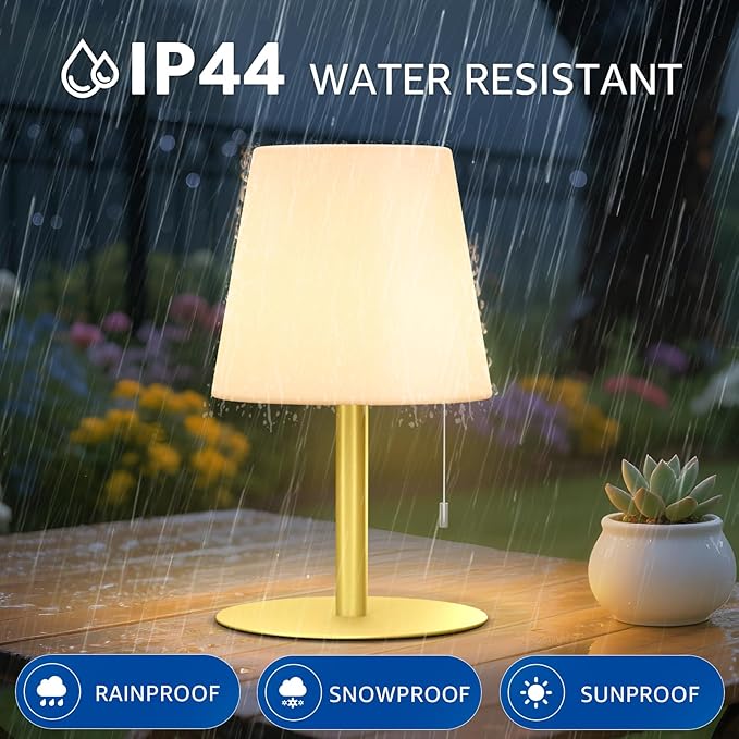 uuffoo Shower Lamp Waterproof Warm White & RGB Shower Light Dimmable LED Rechargeable Table Lamp Cordless Outdoor Lamps Portable for Indoor Outdoor Bathroom Home Patio H9.8in D6.3in (Gold)