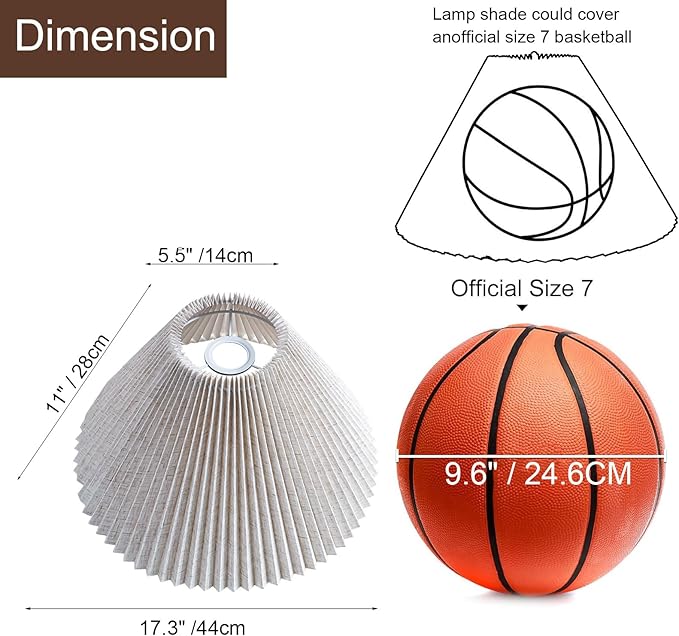 Pleated Lamp Shade for Table Lamp/Arched Floor Lamps Replacement Shade 5.9"Top X 16.5"Bottom X 11"High-Off White Linen