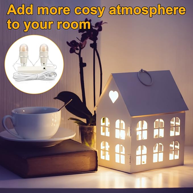 Roowest 8 Pack Accessory Cord with 2 LED Light Bulbs 6 Ft Warm Light Accessories for Halloween Christmas Village House Decorations Indoor DIY Crafts Salt Lamp Pumpkin Lights Decors