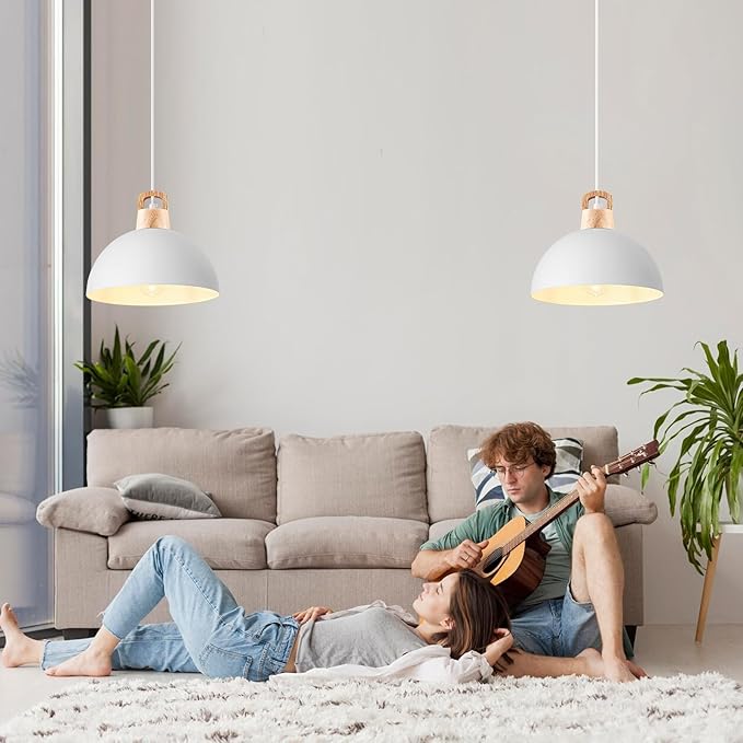 Farmhouse Pendant Light; 3 Packs 11.8 inch White Pendant Light; Kitchen Pendant Lights; Industrial Pendant Lighting; Pendant Lights Kitchen Island for Bedroom; Living Room; Library; Office