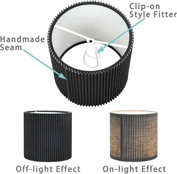 LAMPWELL KETTE Clip-on Chandelier Fabric Lamp Shades,Set of 6,Small Drum,5.4"×5.4"×H5.2",TC fabric,Handmade,Modern Trendy Decorative,ONLY FOR CANDLE BULB,Black