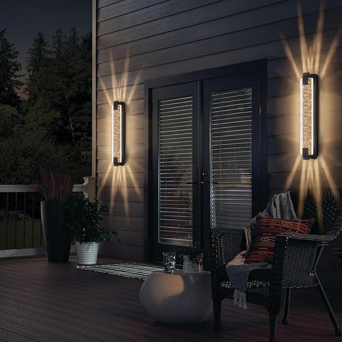 camuucci Dusk to Dawn Outdoor Light, 31.1 Inches LED Porch Lights Outdoor Waterproof Modern Outside Sconce Wall Mount for Doorway Hallway Porch Patio Yard Doorway Black