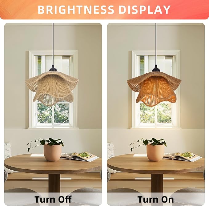 Arturesthome Mini Boho Pendant Light,Woven Twine Chandelier Coastal Hanging Lighting,Adjustable Height Farmhouse Lampshade for Living Room Bedroom Hardwire