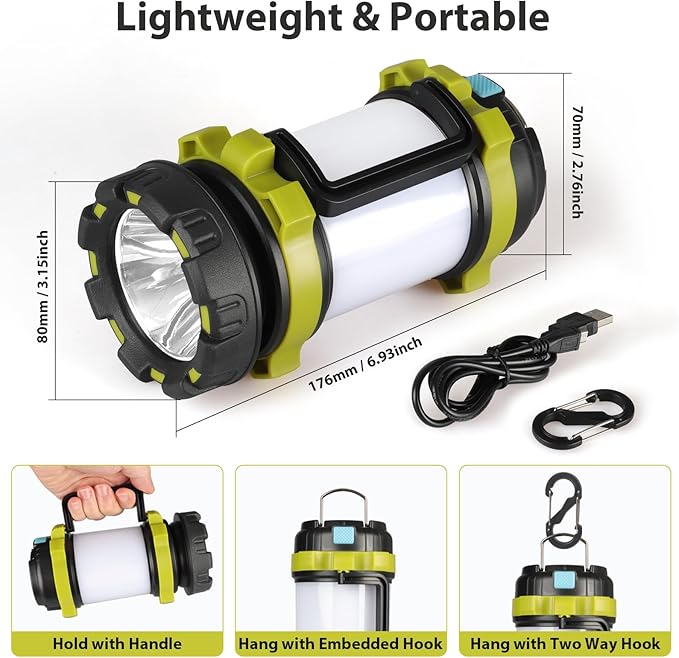 3 Pack Camping Lantern, Outdoor LED Camping Light, Rechargeable Flashlights with 1000LM, 6 Modes, IPX5 Waterproof Portable Emergency Camp Light for Hurricane Survival - Green
