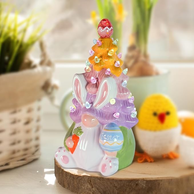 Timer - Easter Decorations for Home - Light up Easter Bunny Decor Spring Gnome Ceramic Tree Decor - Spring Decorations Centerpieces for Tables