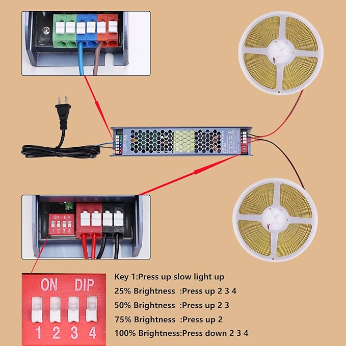 24V COB LED Strip Light 65.6ft (2 Rolls of 32.8ft) Kit, 3000K Warm White Cuttable 11W/M 312LEDs/M CRI 93 LED Tape Lights with Power Supply for Bedroom Kitchen Living Room Ceiling