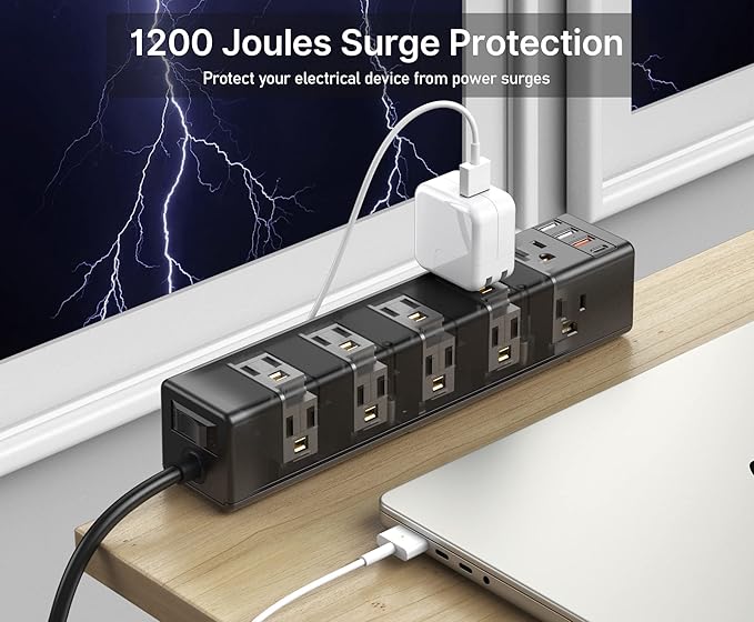 CCCEI Standing Desk Clamp Power Strip with 15 Outlets, Black Desktop Edge Mount Surge Protector Outlet, Fast Charging USB-A and 45W USB-C Ports, 4 FT Flat Plug, Black Fit 1.6 inch Table top.