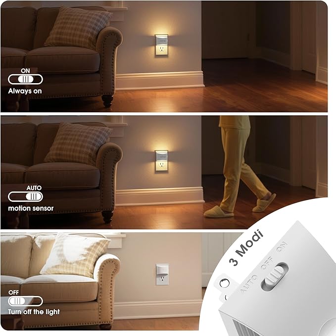 JandCase Motion Sensor Night Light, Night Lights Plug into Wall, Dusk to Dawn Sensor Nightlight with Motion Activated, 30/60/100lm Brightness Dimmable, 3000K Warm White, for Kids Bedroom Hallway