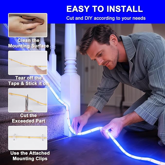 OMIKA Blue 33FT COB LED Strip Lights Outdoor Waterproof, 3200 LED Plug in Strip Light PVC Casing Tape Light Flexible with Self-Adhesive Timer Dimmable for House Garden Camping DIY