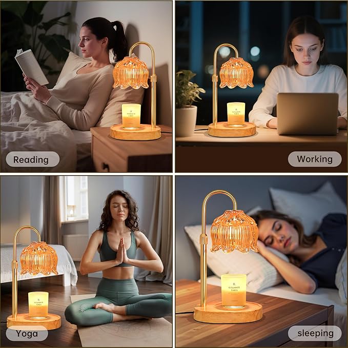 Flower Candle Warmer lamp with Timer Dimmer,Adjustable Height Candle Warmer,Fits All Jar Scented Candles,Christmas Gifts for Mom Women,Candle Lamp for Bedroom Home Decor,Flower Amber