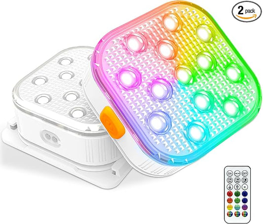 Pool Lights (2 Pack), Submersible LED Light with Remote Control, 5 Adjustable Brightness Levels, 16 Colors & 6 RGB Modes, IP68 Waterproof, 10H Runtime,Installation Accessories Included, (2025 Upgrade)