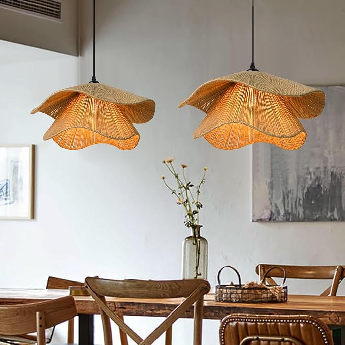 Arturesthome Rustic Woven Pendant Light, Coastal Jute Rope Lampshade Hanging Lighting Fixture,Adjustable Vintage Farmhouse Chandelier Lamp Shade for Kitchen Island Dining Table Room