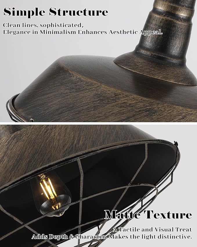 Brass Industrial Pendant Lights 2 Packs, 18.1 Inch Oversized Farmhouse Vintage Pendant Light, Black and Brass Barn Pendant Light with Wire Cage, Island Pendant Lights for Kitchen Warehouse