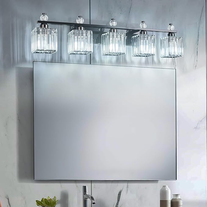 Vanity Lights 5-Light Modern Crystal Vanity Light Plating Black Bathroom Light Fixtures Over Mirror Crystal Bathroom Vanity Lighting Fixtures