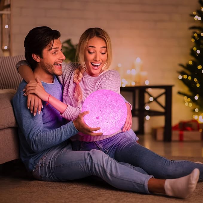 BRIGHTWORLD 5.9inch Moon Lamp 3D Printing Moon Light 16 Colors Night Light, Birthday Gift Mothers Day Gifts for Women Men Girls Boys Kids, Remote/Touch Control USB Rechargeable (Black Hand Stand)