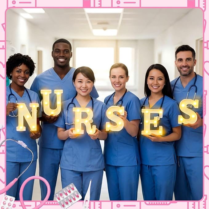Sukkot Large LED Letter Sign LED Lights Battery Powered Table Decoration for Party Gift Tabletop Decoration(Nurses)