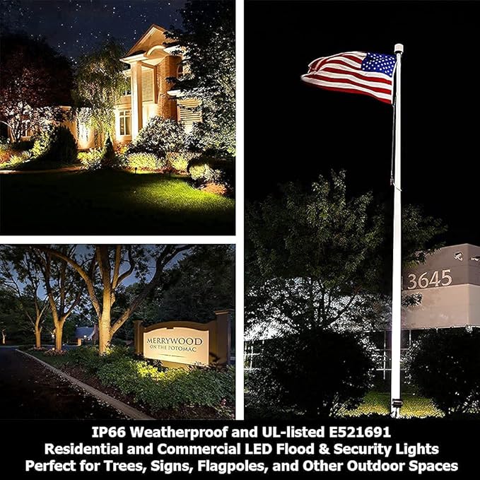 Outdoor Tree Lights - 16W UL Listed Landscape Lights, 1600lm LED Flood Light, Waterproof, 5000K Daylight White, 1/2'' Knuckle Mount, 120V, 5 Year Warranty