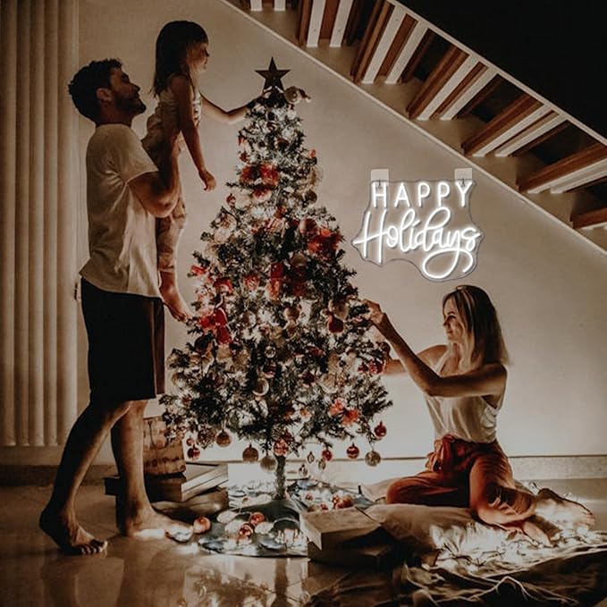 Horseneon Happy Holidays Neon Sign, Merry Christmas Neon Sign for Wall Decor, LED Sign with USB Powered for Party, Home, Bedroom, Living Room, Bar