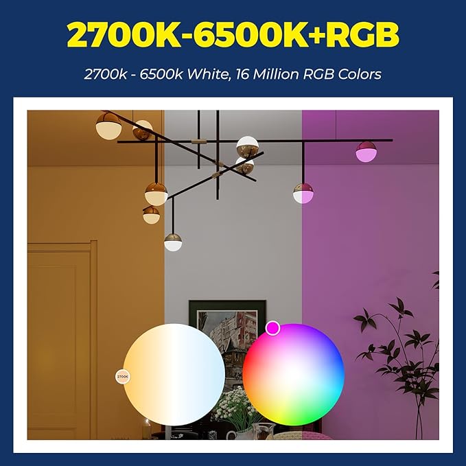 Lightinginside E12 Smart Light Bulbs 50W Equiv., G16.5 RGBCW Candelabra Chandelier Ceiling Fan Smart Bulb Works with Alexa/Google Home/SmartLife, 5W 550LM, 2.4G WiFi Bluetooth Bulb, ETL Listed, 2PCS
