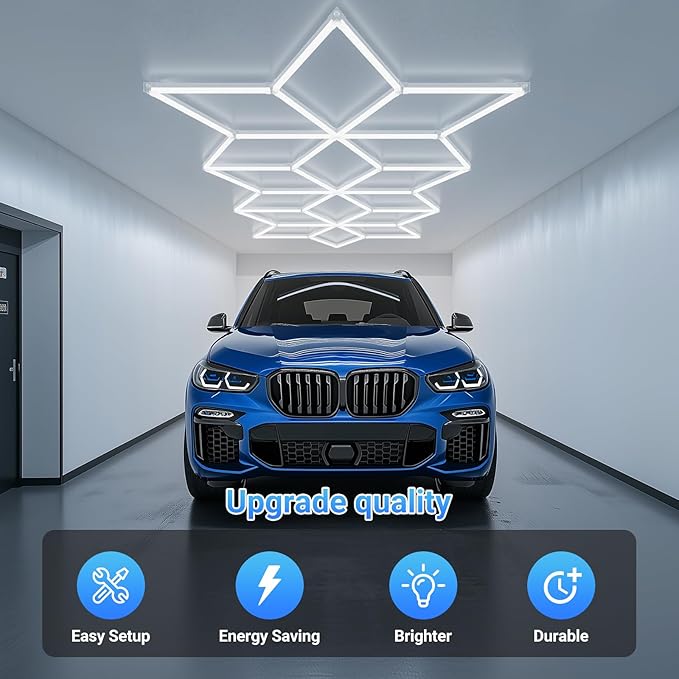 Rhombus LED Garage Light - Hexagonal Snow Lights, 710W 78100LM Super Bright Garage Ceiling Lights, Larger Size Honeycomb Light for Warehouse, Workshop, Gym, Car Basement