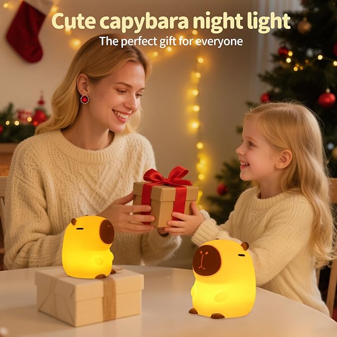 Capybara Night Light Squishy, 50Hrs Nursery Night Light, Touch Control 2 Brightness, 30Min Auto-Off, Rechargeable Bedside Lamp for Baby Kids, [Easter Gifts]