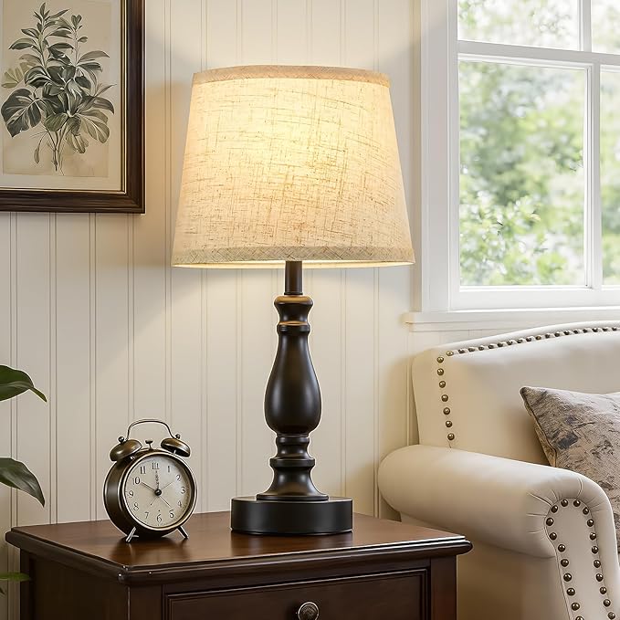 Table Lamp Set of 2-19" Small Bedside Lamps Modern Lamp for Bedroom Living Room Lamps for Night Stands - Desk Lamps for Home Office End Tables Nightstand Lamps with Beige Linen Shades