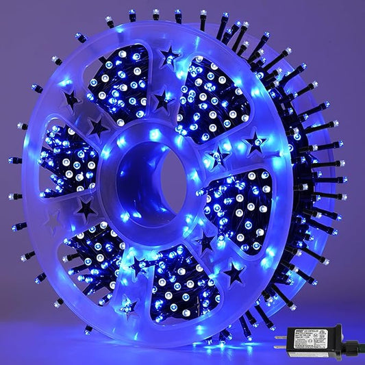 QITONG 165ft 500 LED Blue and White String Lights, Christmas String Lights with Green Wire, 8 Modes Twinkle Lights Plug in