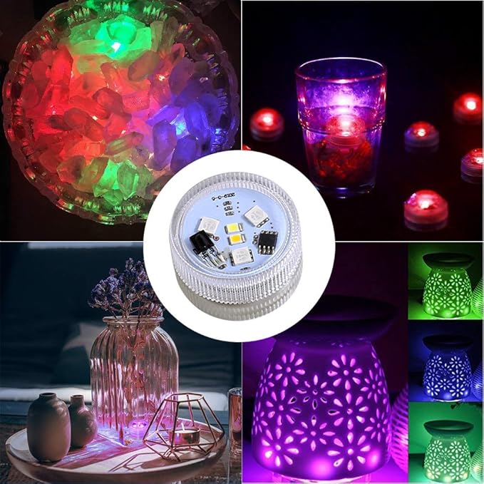 Mini Submersible LED Lights, Waterproof Small LED Tea Lights Candle with Remote Battery Operated,RGB Color Changing for Vase Home Party Wedding Table Centerpieces,10 Pack