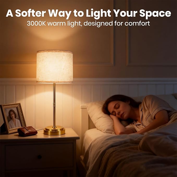 AWOKE Cordless Table Lamp with Fabric Shade, 7500mAh Rechargeable Battery Operated Desk Lamp, Stepless Dimming, Height Adjustable (12.7"-17.7") Nightstand Light for Bedroom & Living Room