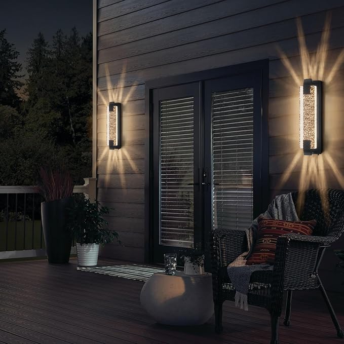 camuucci Dusk to Dawn Outdoor Light,19.7 Inches LED Porch Lights Outdoor Waterproof Modern Outside Sconce Wall Mount for Doorway Hallway Porch Patio Yard Doorway Black