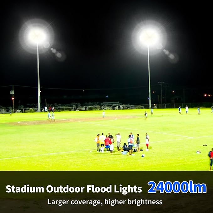 200W Flood Lights Outdoor, 24000lm Bright Security Light with Plug & 6ft Cord, 5000K Daylight White Exterior LED Floodlight, IP66 Waterproof LED Work Light Yard Lights for Garage Stadium 2 Pack
