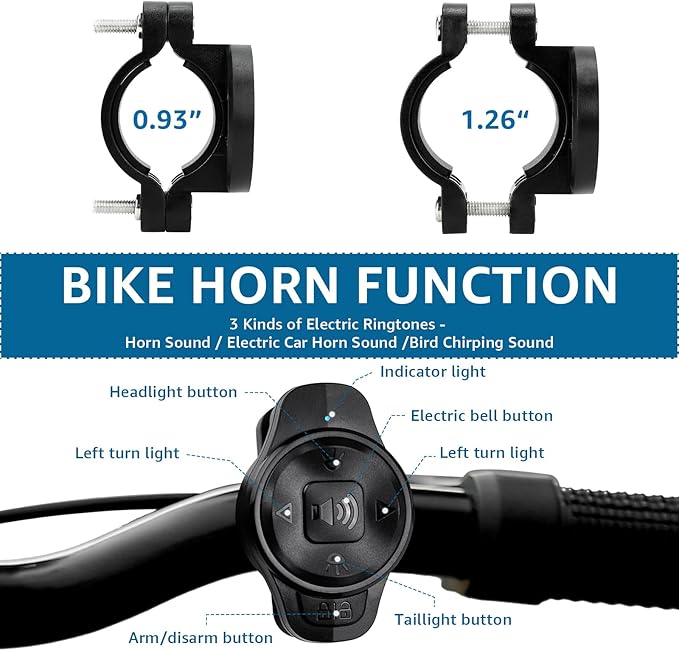 Bike Turn Signals, Bicycle Tail Light with Turn Signals, Bike Tail Light USB Rechargeable with Horn, IP65 Waterproof Anti-Theft Alarm,6 Light Mode Auto On Off, for Bicycle, Ebike, Scooter