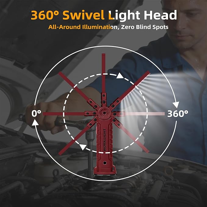 Rechargeable Work Light for Mechanics, Easter Gifts for Men Tool Gifts for Men Him Dad Husband Birthday Torch Grill Light Inspection Lamp with Magnetic Base Hook, 5 Modes 360° Rotate Car Repair 4 Pack