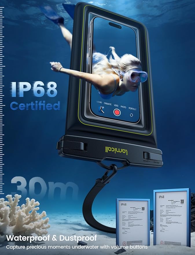 Lamicall IP68 Floating Waterproof Phone Pouch - [2 Pack] Water Proof Phone Case with Lanyard for iPhone 17 16 15 14 13 Pro Max, Galaxy S25 S24 Ultra, Beach Vacation Cruise Essentials Gifts, 4-8.5"