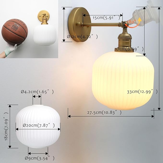 Pathson Modern Wall Sconce Lamp Milk White Round Glass, Hardwired Frosted Vintage Wall Vanity Light Fixture for Farmhouse Living Room Bedroom Bathroom Loft
