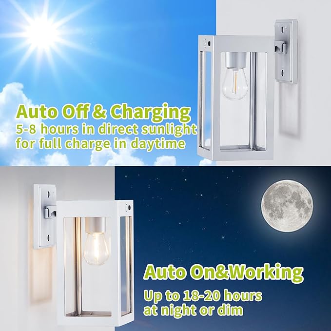 2 Pack Solar Porch Lights Outdoor,Solar Wall Lights with 3 Lighting Modes&Motion Sensor, Dusk to Dawn Sconce Lights Wall Mount,Exterior Wall Lantern Light Fixture for House, Garage,Patio,Shed