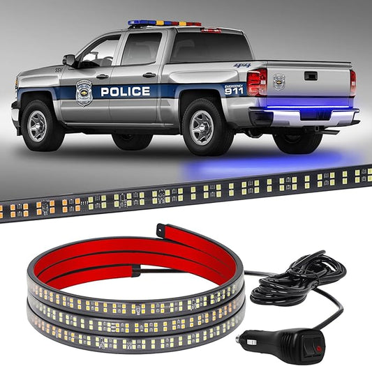 XRIDONSEN 60 inch Blue Emergency Lights Strip 360 LED Truck Tailgate Rear Window Police Firefighter Lights Strobe Flashing Warning Hazard Safety First Responder for Vehicles POV Pickup Trucks