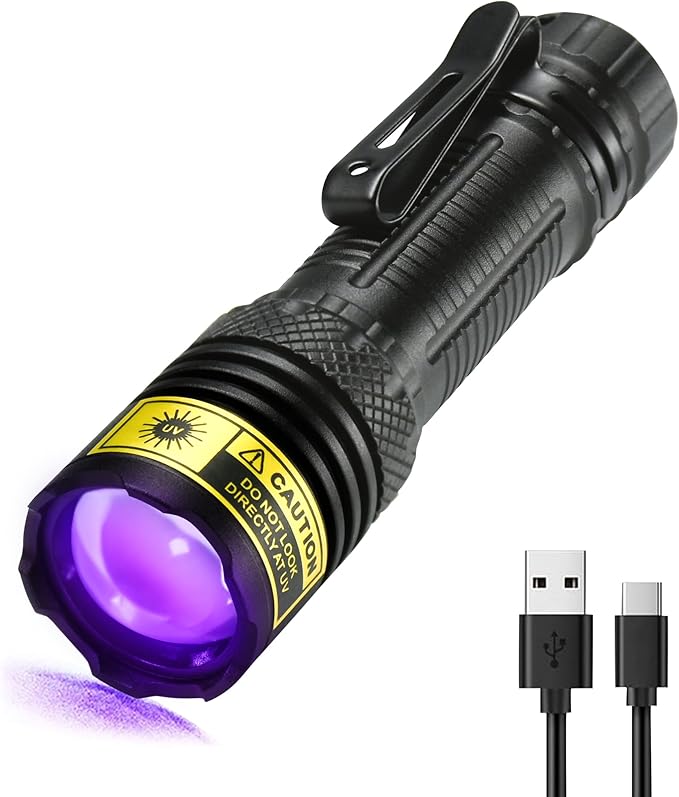 DARKDAWN UV Flashlight 395nm Black Light Mini USB Rechargeable Ultraviolet LED Blacklight Woods Lamp Powerful Portable Detector for Pet Urine Stains, Scorpions, Resin Curing